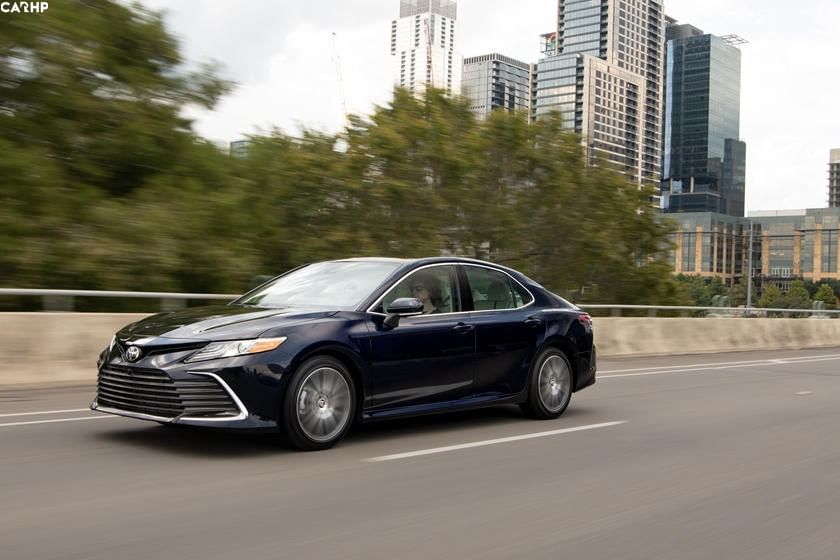 2021 Toyota Camry cruising XSE trim exterior image