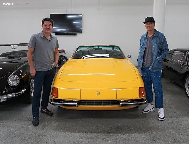 1972 yellow Ferrari 365 GTS/4 Daytona Spyder with David Lee