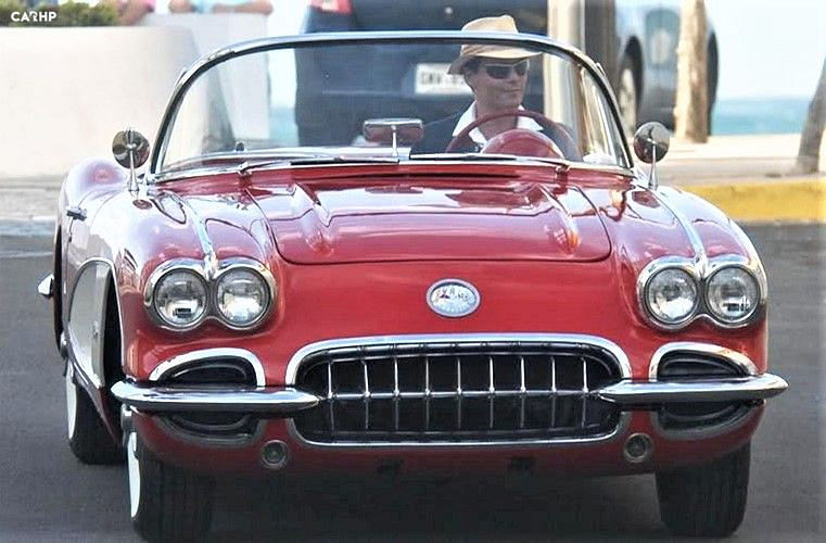 1959 red Chevrolet Corvette with Johnny Depp