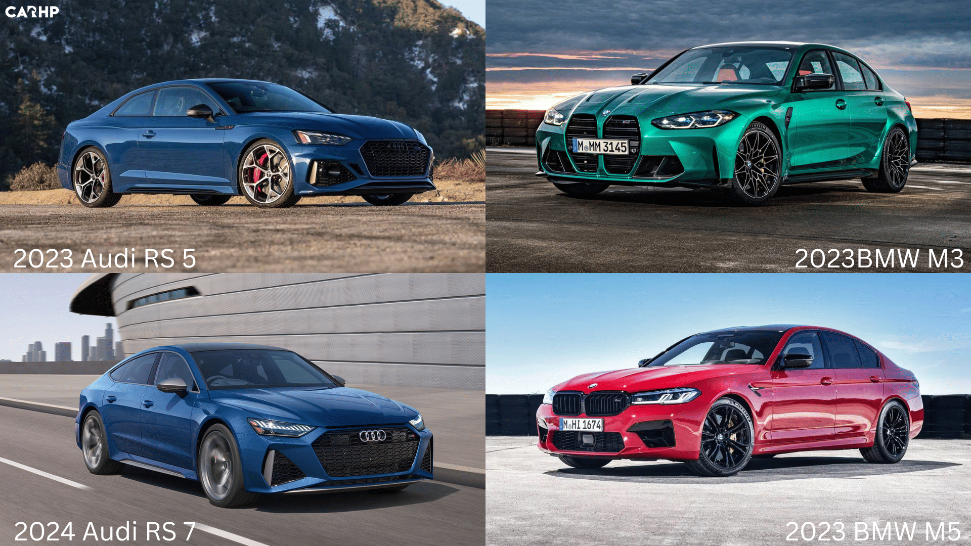 2023 RS5, 2024 RS7, 2023 M3, and 2023 M5