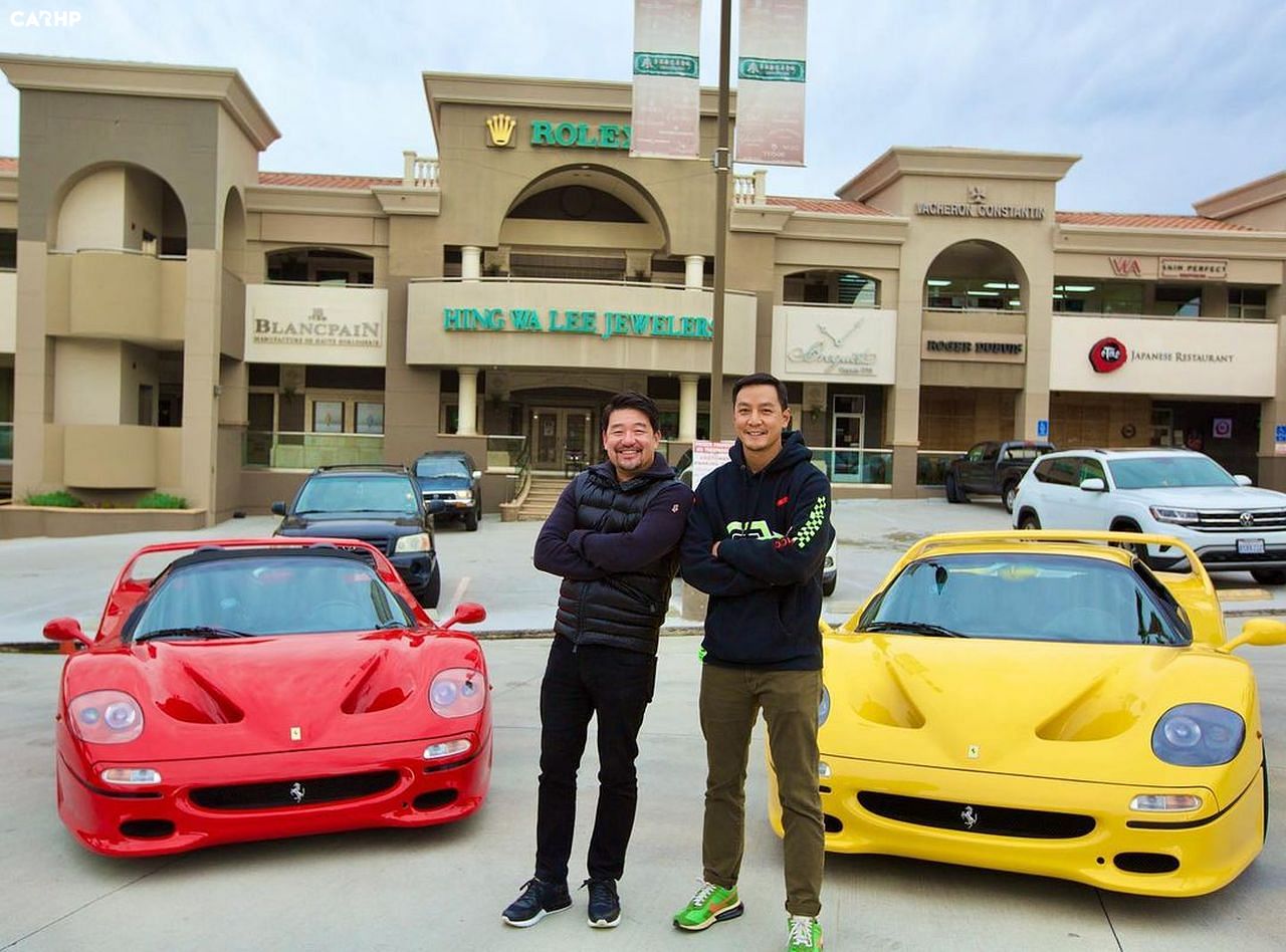 Red and yellow Ferrari F50 with David Lee