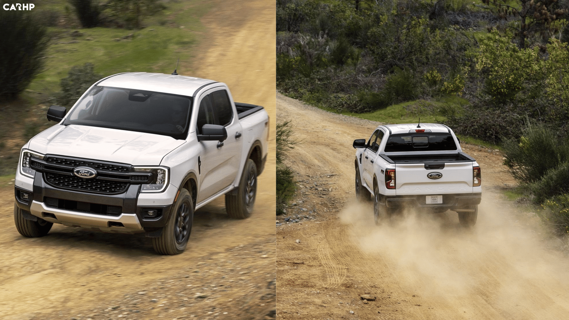 The white 2024 Ford Ranger's exterior.