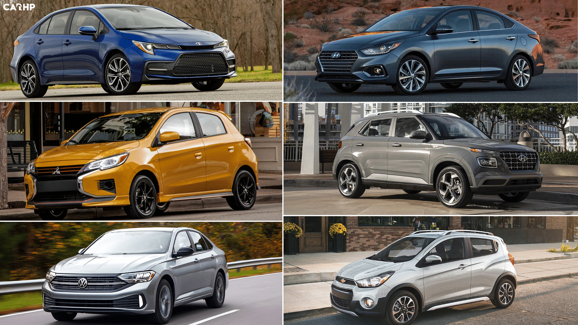 Cheapest cars of 2022- Chevy Spark, Mitsubishi Mirage, Volkswagen Jetta, Hyundai Venue, Kia Rio and Hyundai Accent